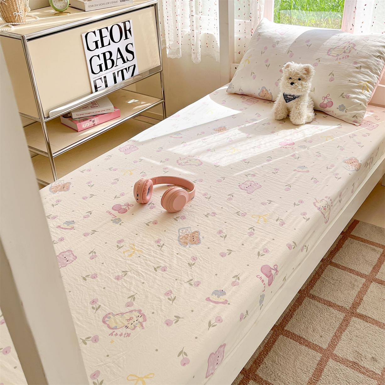 91家纺网 家纺一手货源 找家纺 盛秋家纺 2025新款A类水洗棉卡通印花床笠单品床笠单件单床笠 花满天