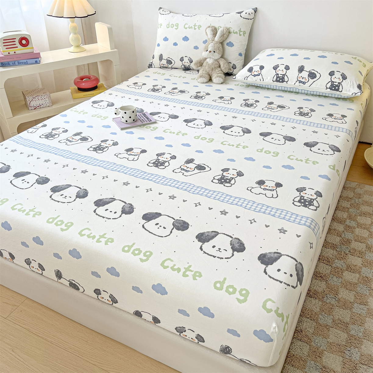 盛秋家纺 2025新款A类水洗棉卡通印花床笠单品床笠单件单床笠 欢乐狗