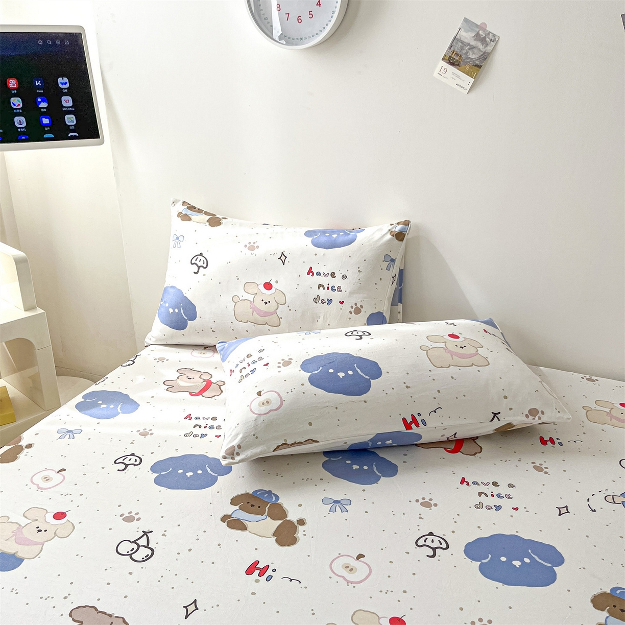 91家纺网 家纺一手货源 找家纺 盛秋家纺 2025新款A类水洗棉卡通印花床笠单品床笠单件单床笠 开心乐园