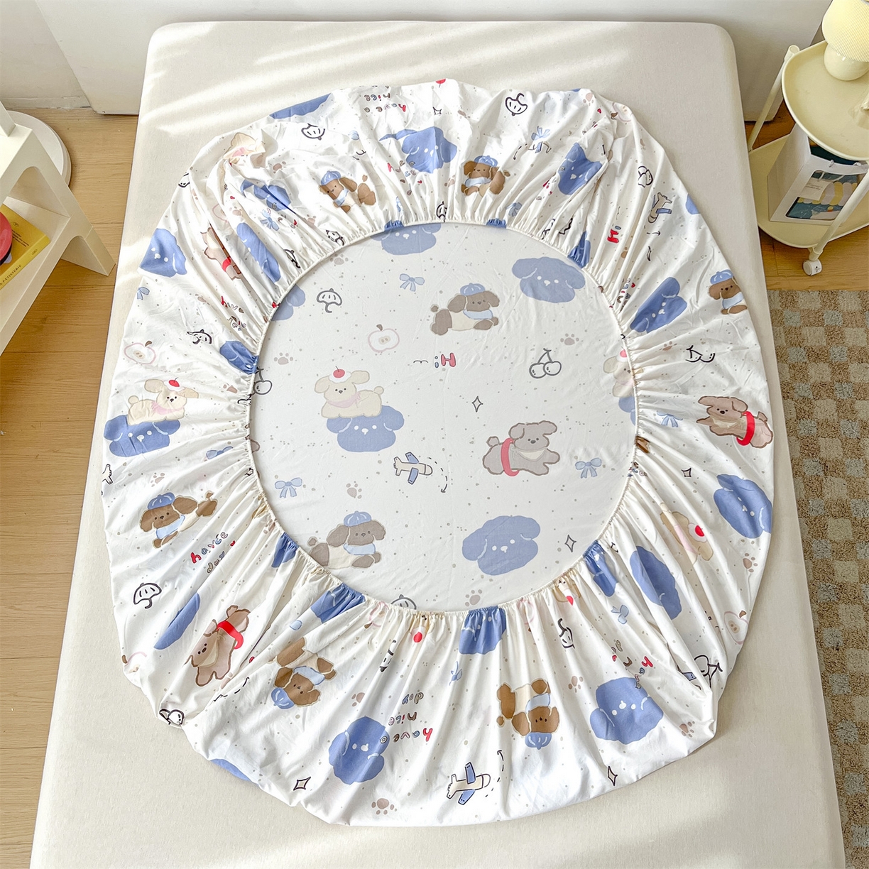 91家纺网 家纺一手货源 找家纺 盛秋家纺 2025新款A类水洗棉卡通印花床笠单品床笠单件单床笠 开心乐园