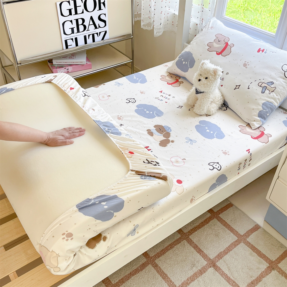 91家纺网 家纺一手货源 找家纺 盛秋家纺 2025新款A类水洗棉卡通印花床笠单品床笠单件单床笠 开心乐园