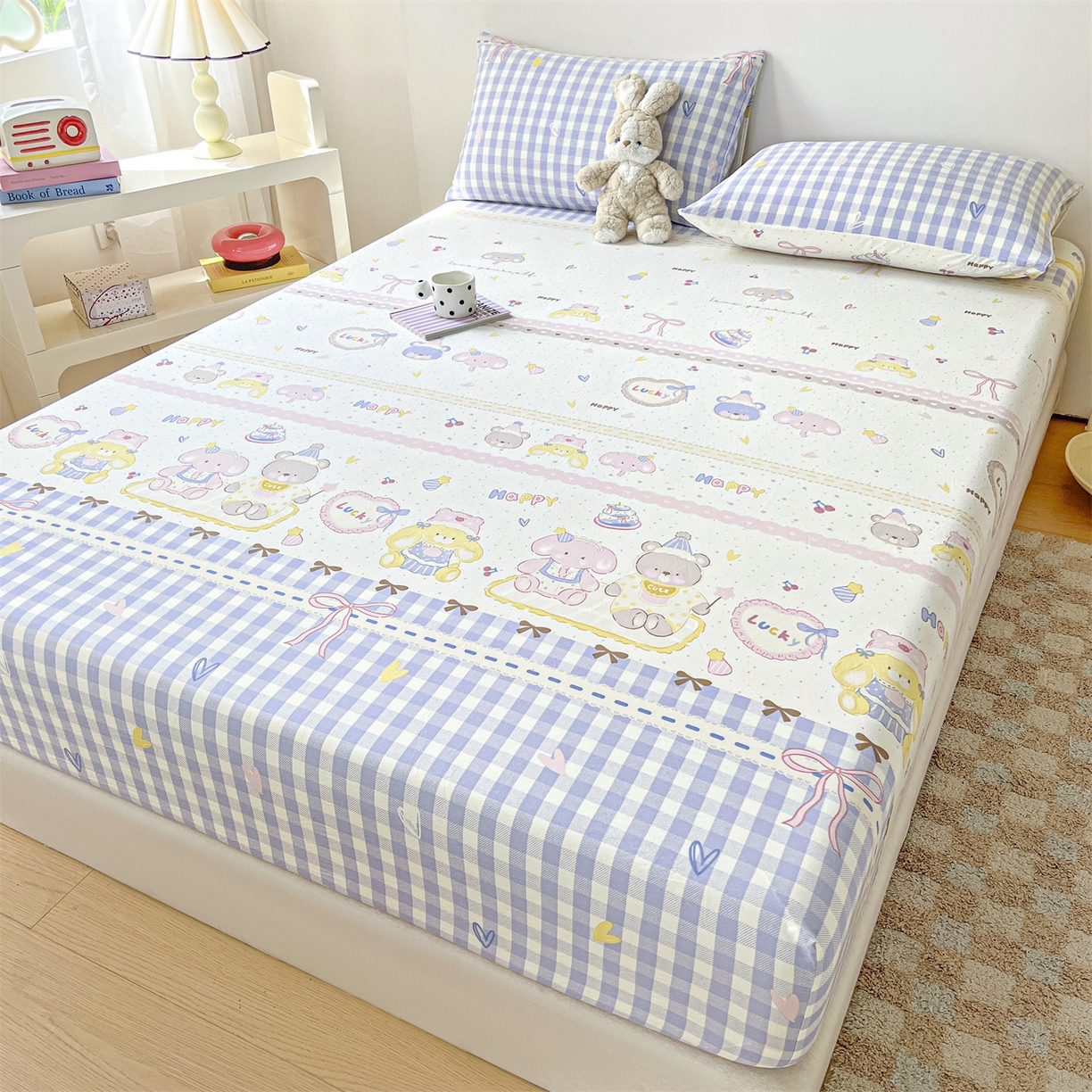 盛秋家纺 2025新款A类水洗棉卡通印花床笠单品床笠单件单床笠 开心派对