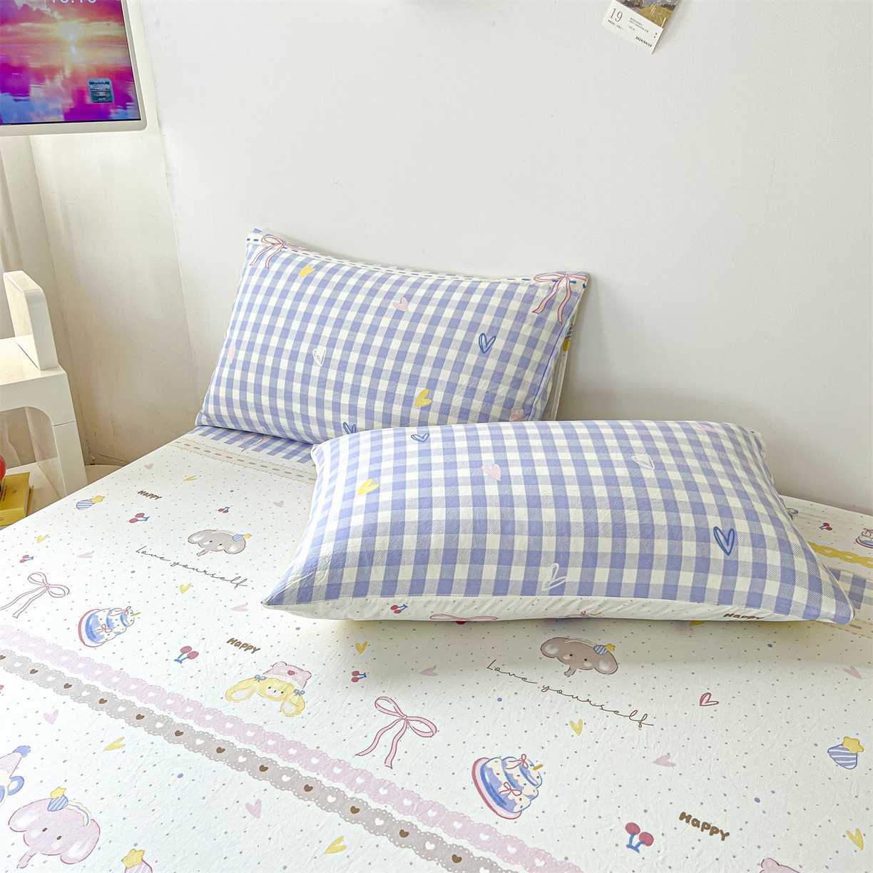 91家纺网 家纺一手货源 找家纺 盛秋家纺 2025新款A类水洗棉卡通印花床笠单品床笠单件单床笠 开心派对