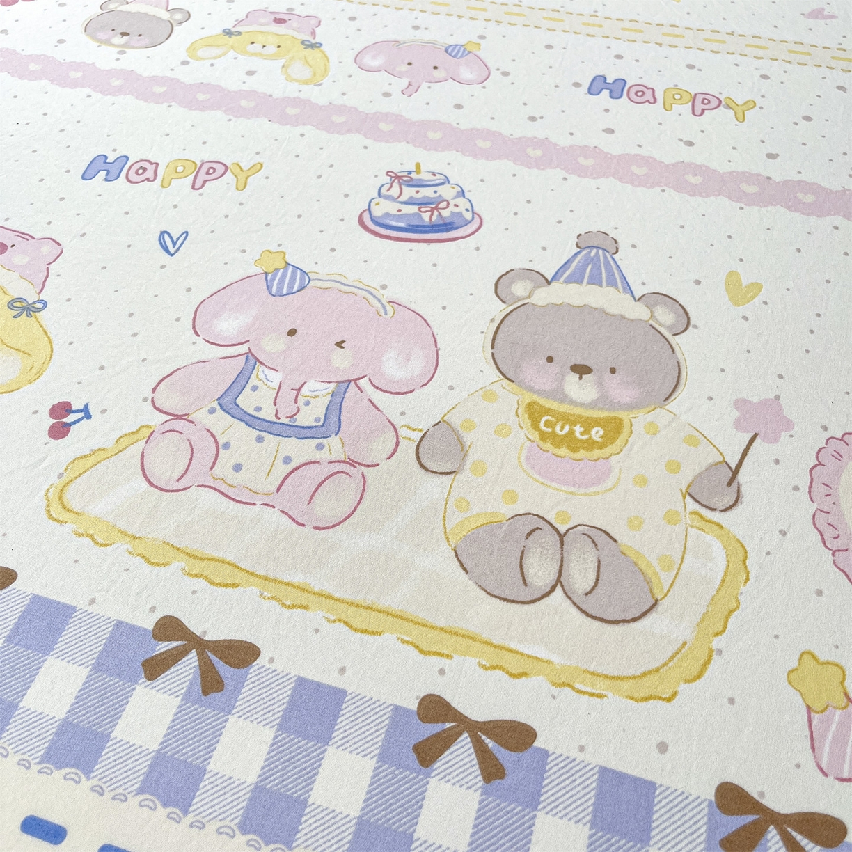 91家纺网 家纺一手货源 找家纺 盛秋家纺 2025新款A类水洗棉卡通印花床笠单品床笠单件单床笠 开心派对