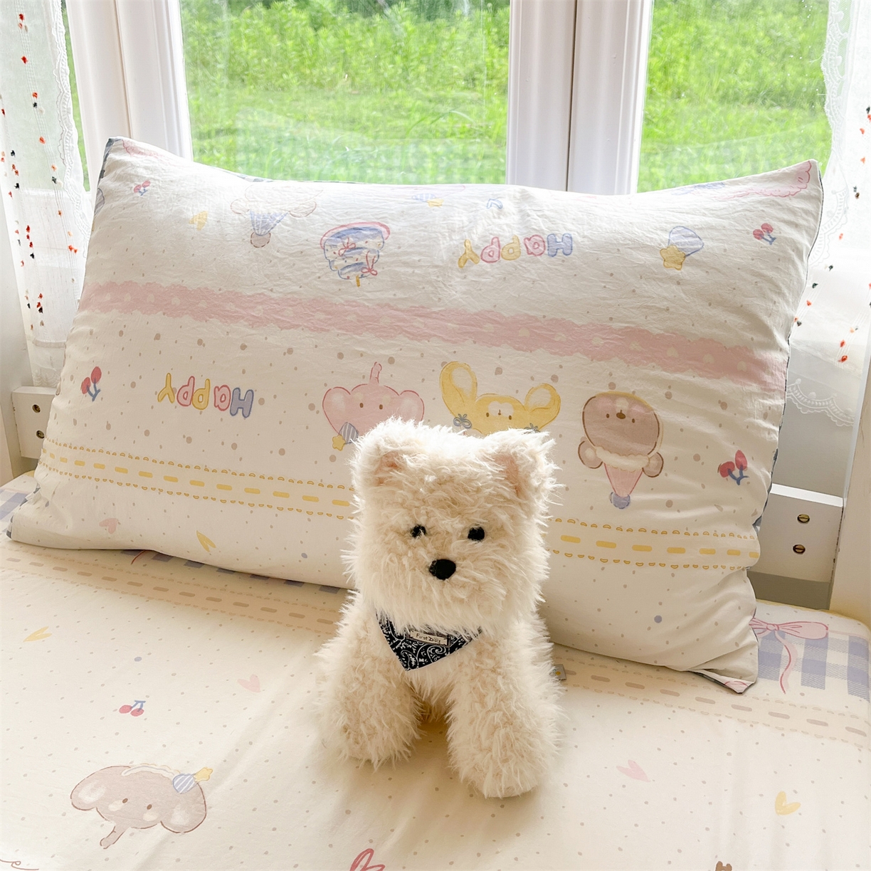 91家纺网 家纺一手货源 找家纺 盛秋家纺 2025新款A类水洗棉卡通印花床笠单品床笠单件单床笠 开心派对