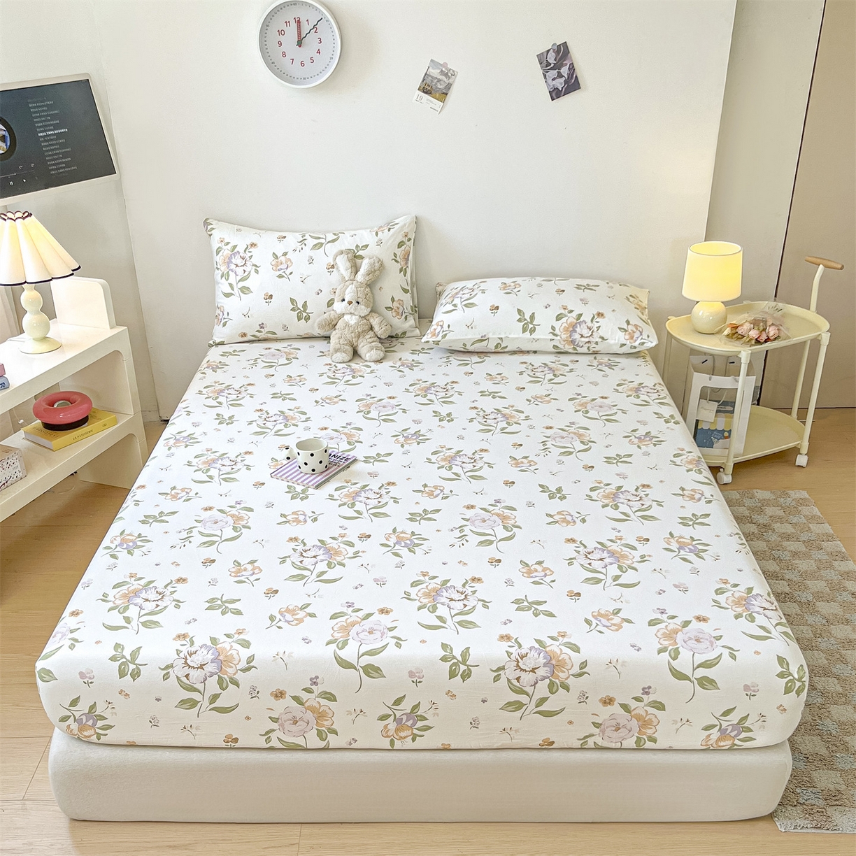 91家纺网 家纺一手货源 找家纺 盛秋家纺 2025新款A类水洗棉卡通印花床笠单品床笠单件单床笠 铃兰