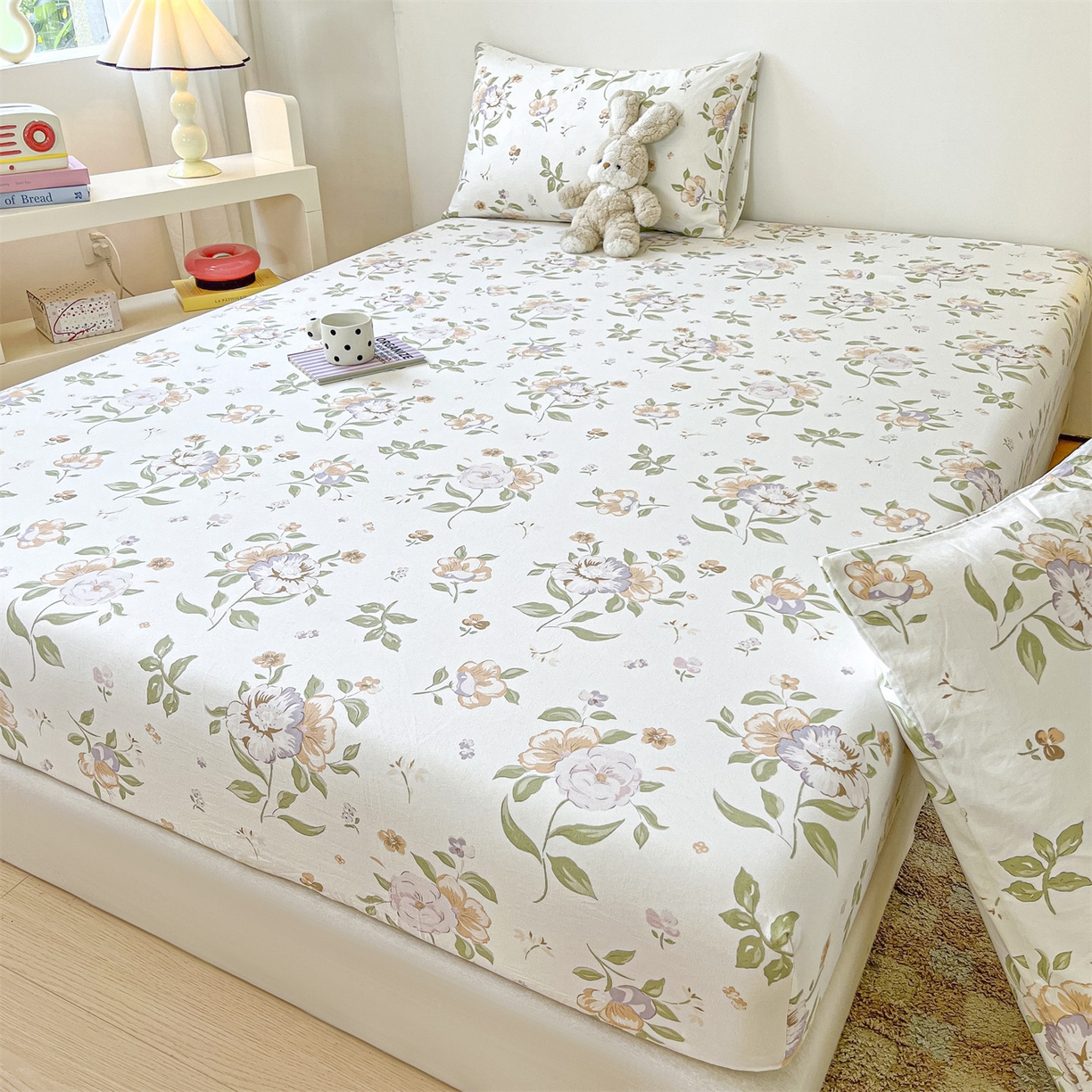 91家纺网 家纺一手货源 找家纺 盛秋家纺 2025新款A类水洗棉卡通印花床笠单品床笠单件单床笠 铃兰