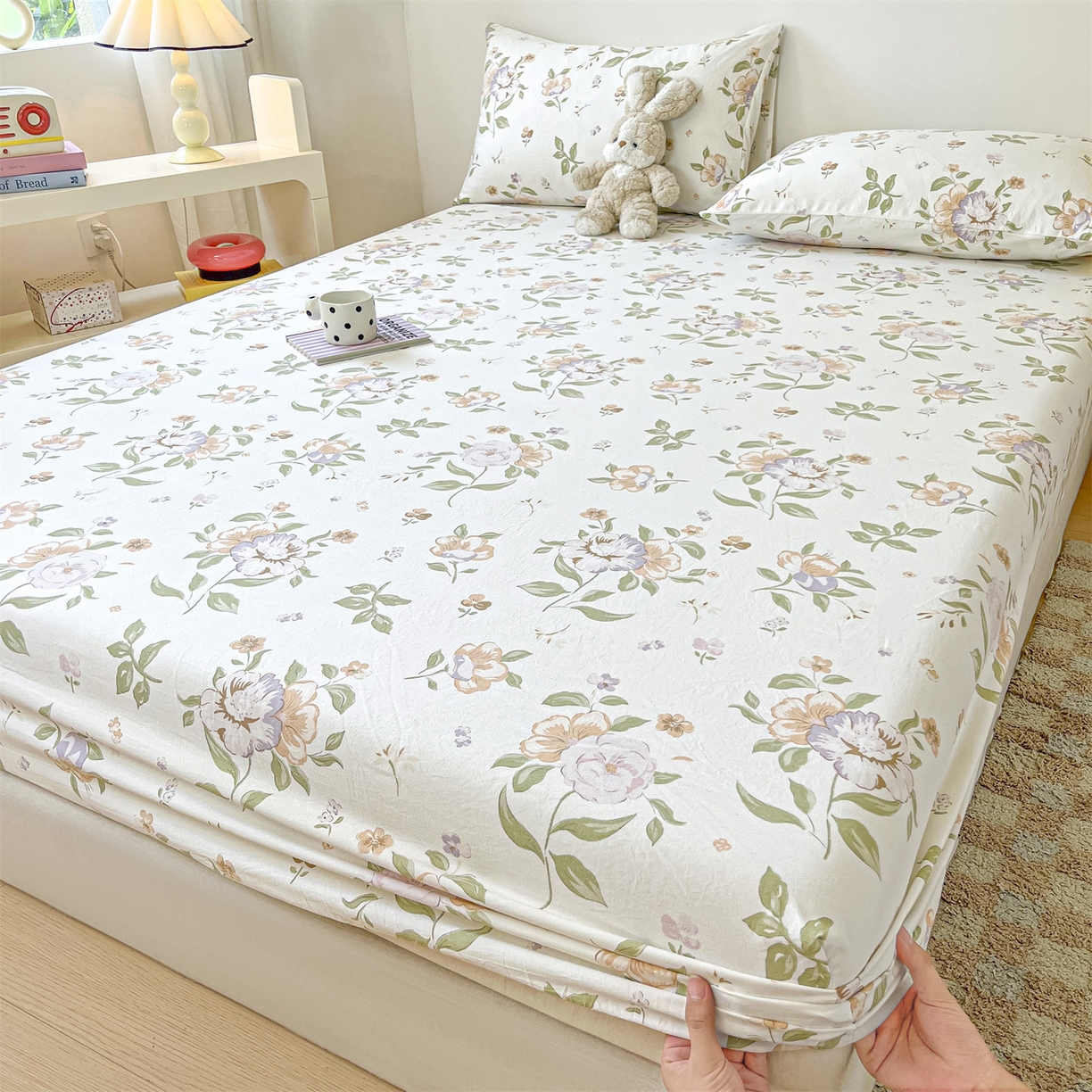 91家纺网 家纺一手货源 找家纺 盛秋家纺 2025新款A类水洗棉卡通印花床笠单品床笠单件单床笠 铃兰