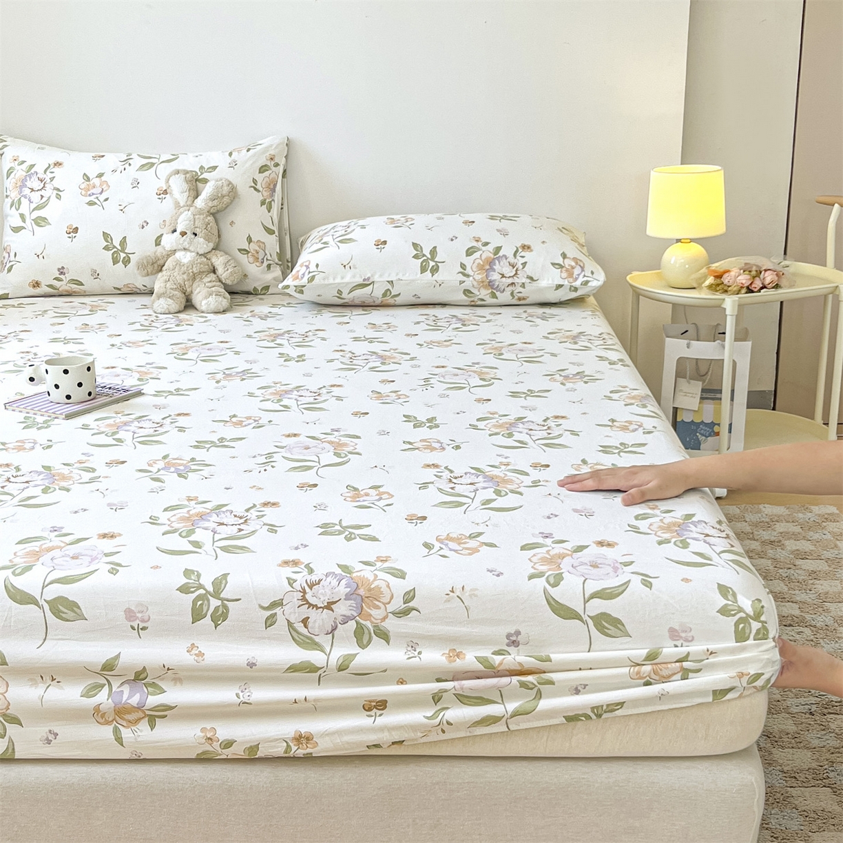 91家纺网 家纺一手货源 找家纺 盛秋家纺 2025新款A类水洗棉卡通印花床笠单品床笠单件单床笠 铃兰