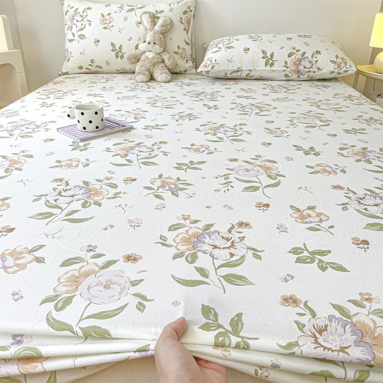 91家纺网 家纺一手货源 找家纺 盛秋家纺 2025新款A类水洗棉卡通印花床笠单品床笠单件单床笠 铃兰