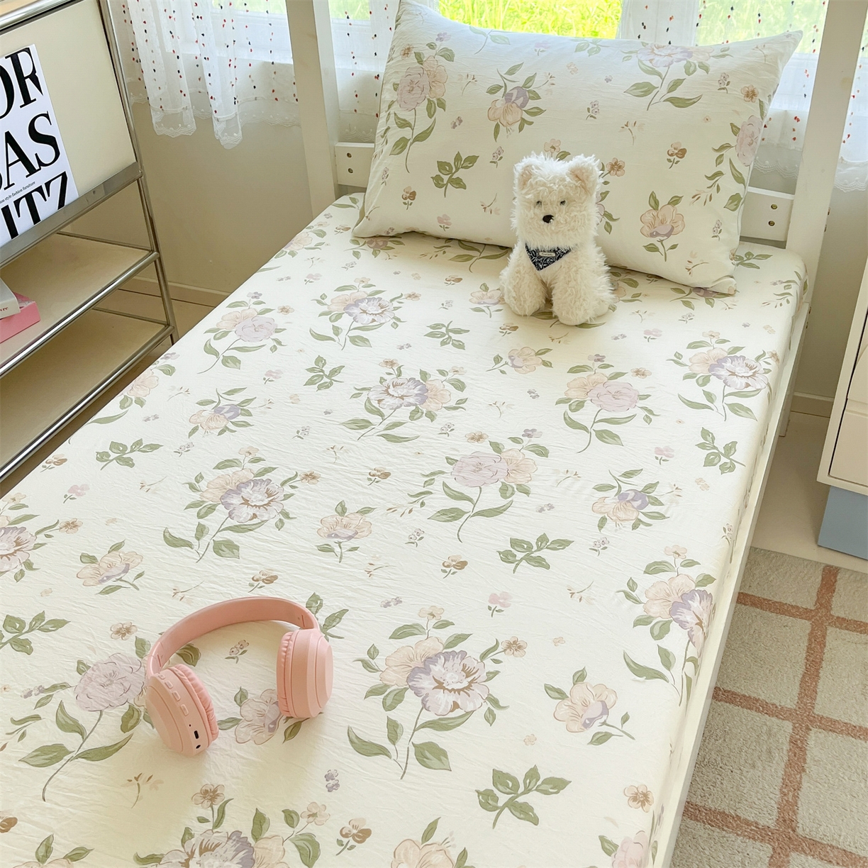 91家纺网 家纺一手货源 找家纺 盛秋家纺 2025新款A类水洗棉卡通印花床笠单品床笠单件单床笠 铃兰