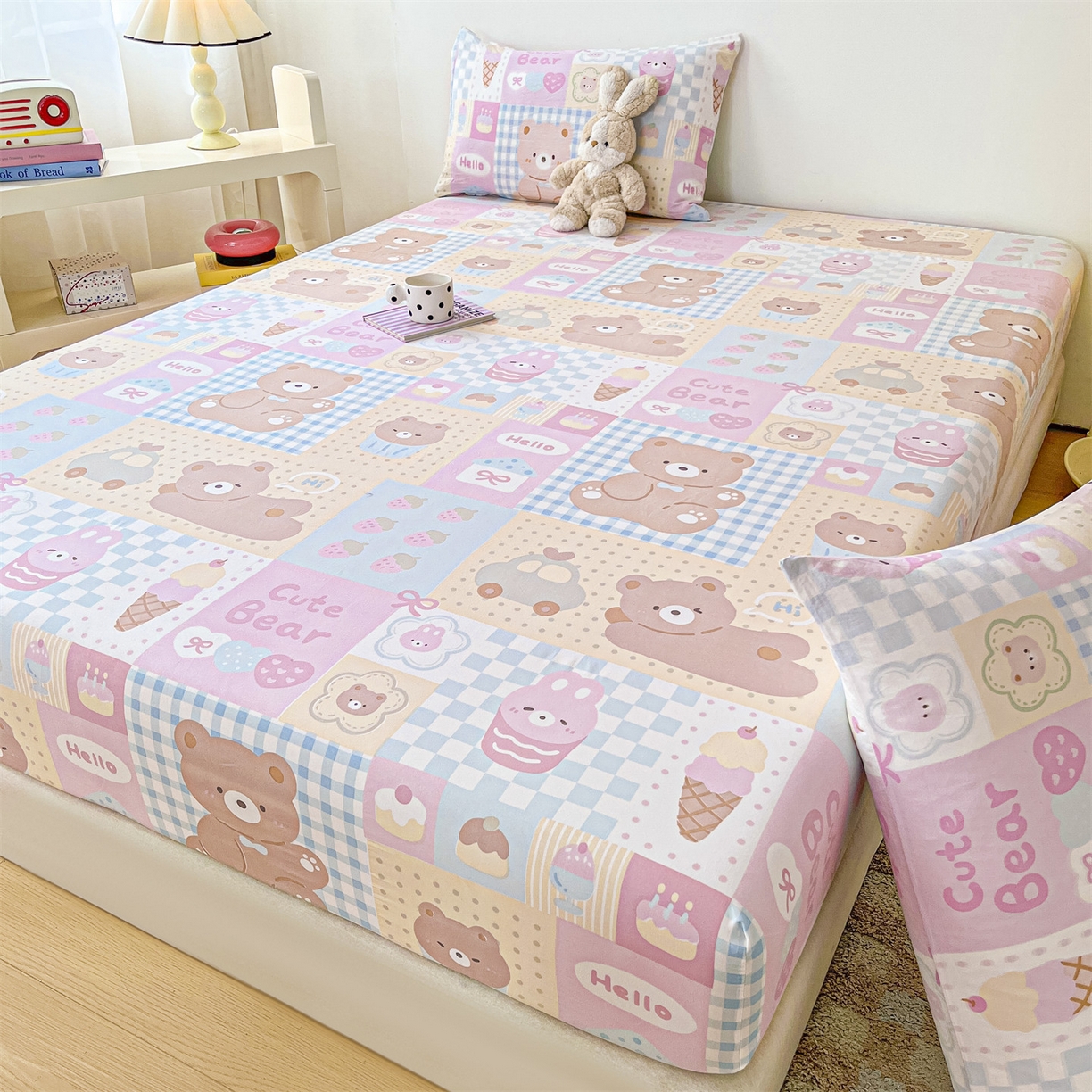 91家纺网 家纺一手货源 找家纺 盛秋家纺 2025新款A类水洗棉卡通印花床笠单品床笠单件单床笠 萌宠乐园