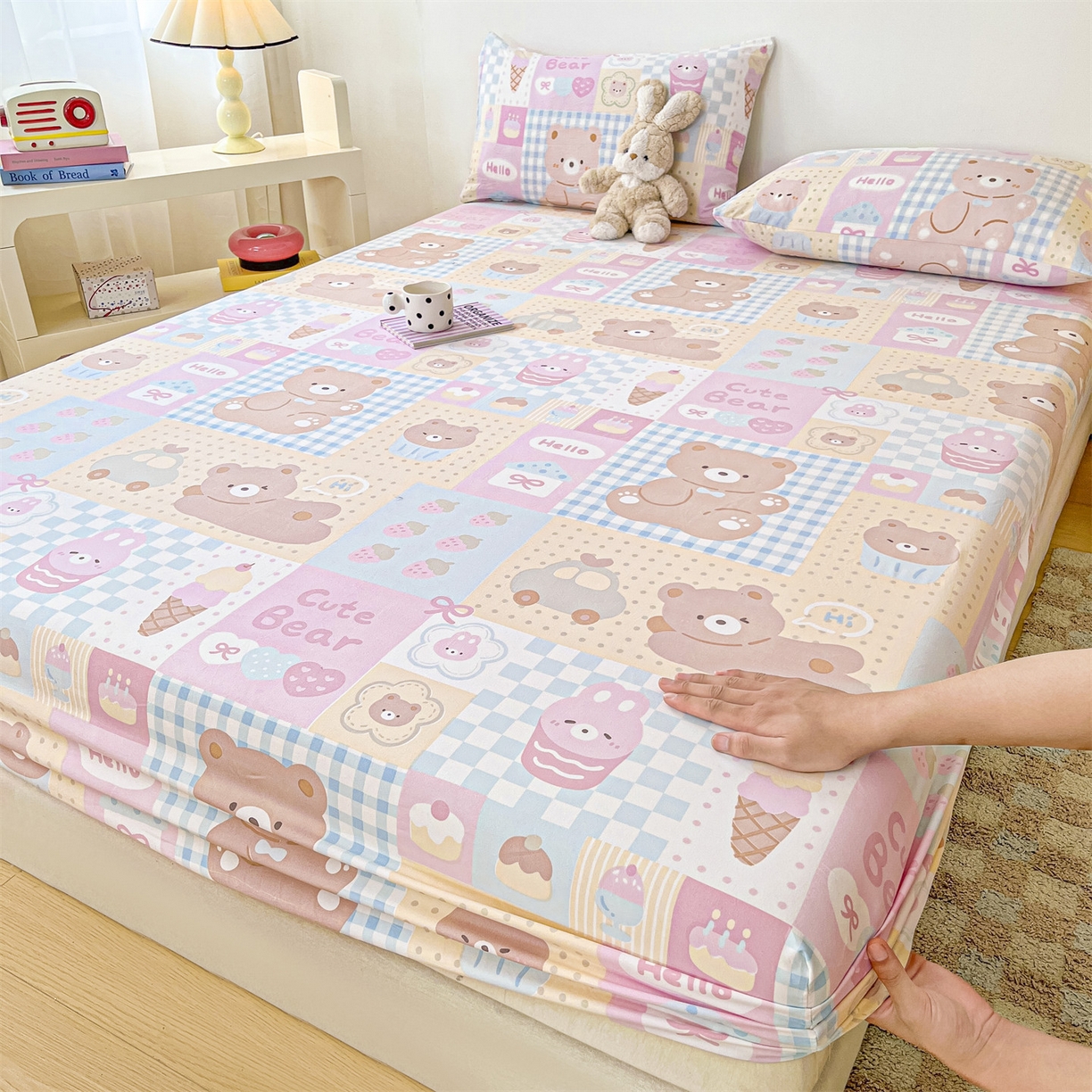 91家纺网 家纺一手货源 找家纺 盛秋家纺 2025新款A类水洗棉卡通印花床笠单品床笠单件单床笠 萌宠乐园