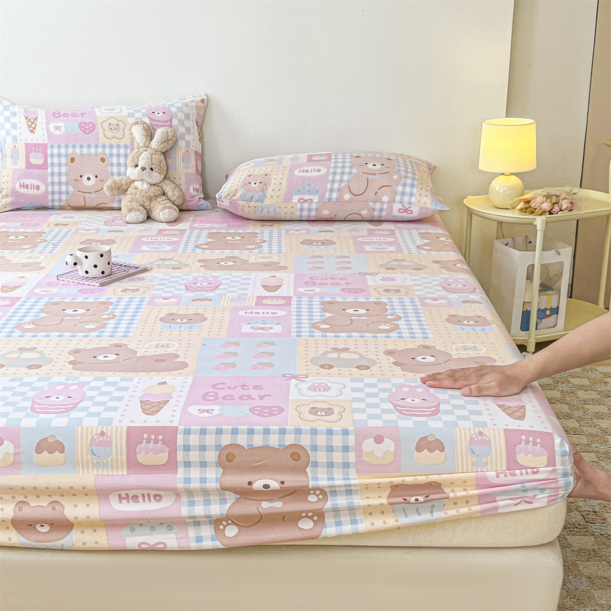 91家纺网 家纺一手货源 找家纺 盛秋家纺 2025新款A类水洗棉卡通印花床笠单品床笠单件单床笠 萌宠乐园