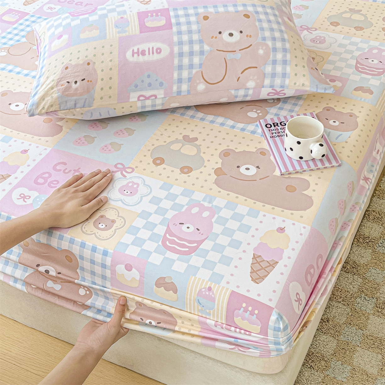 91家纺网 家纺一手货源 找家纺 盛秋家纺 2025新款A类水洗棉卡通印花床笠单品床笠单件单床笠 萌宠乐园