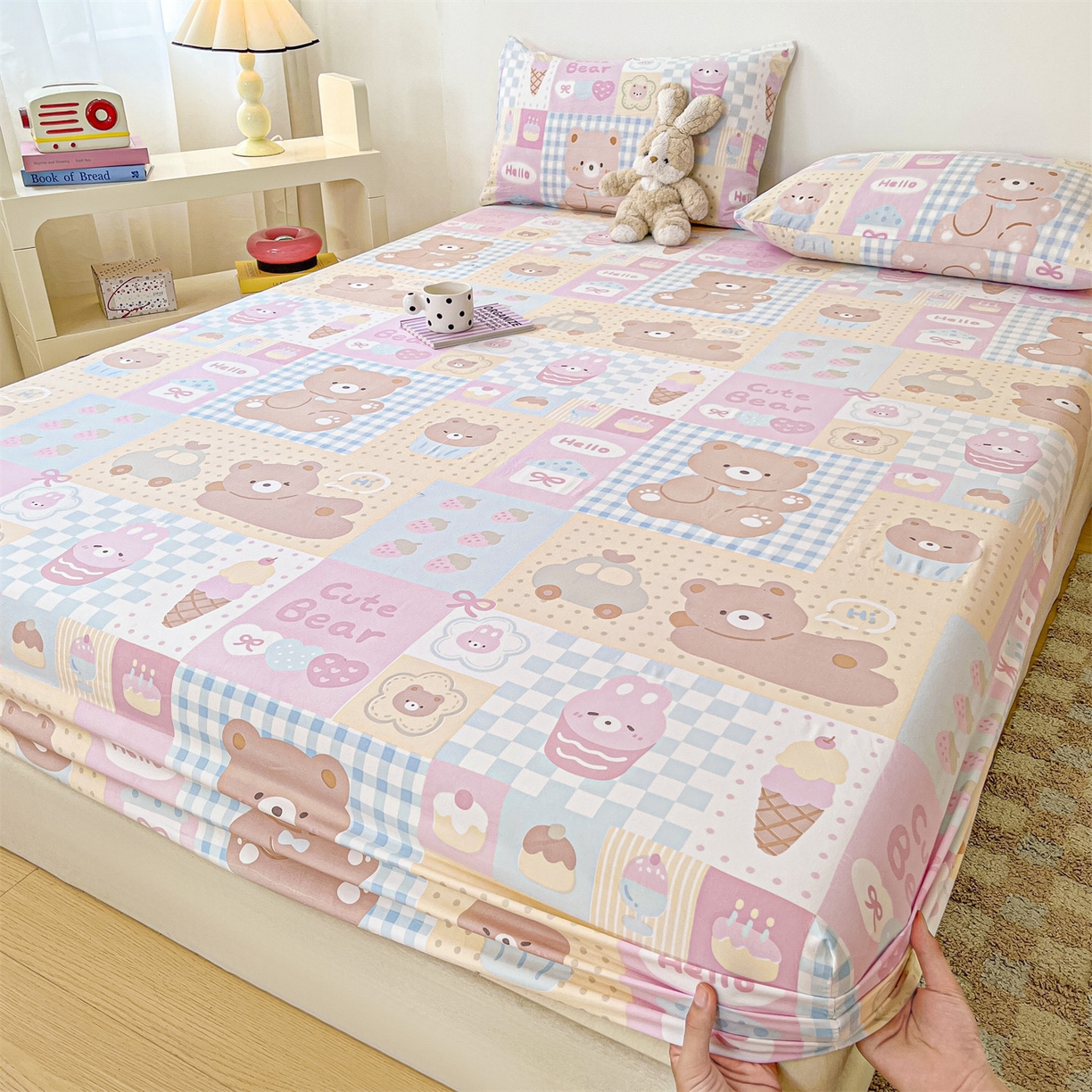 91家纺网 家纺一手货源 找家纺 盛秋家纺 2025新款A类水洗棉卡通印花床笠单品床笠单件单床笠 萌宠乐园