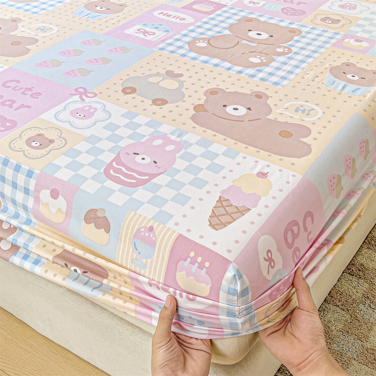 91家纺网 家纺一手货源 找家纺 盛秋家纺 2025新款A类水洗棉卡通印花床笠单品床笠单件单床笠 萌宠乐园