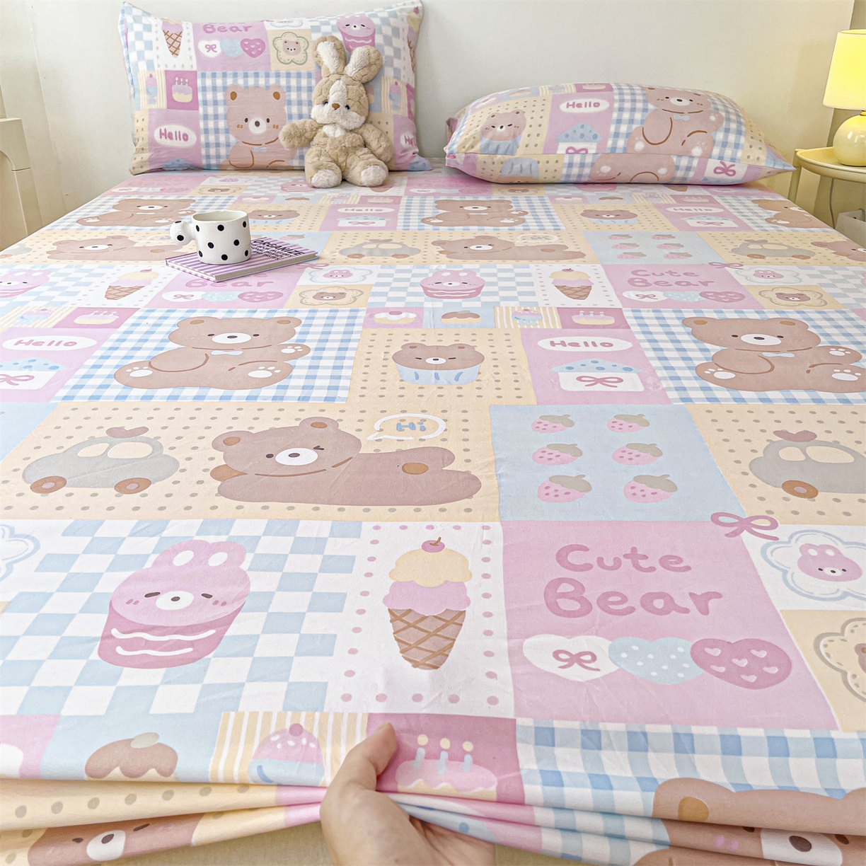 91家纺网 家纺一手货源 找家纺 盛秋家纺 2025新款A类水洗棉卡通印花床笠单品床笠单件单床笠 萌宠乐园