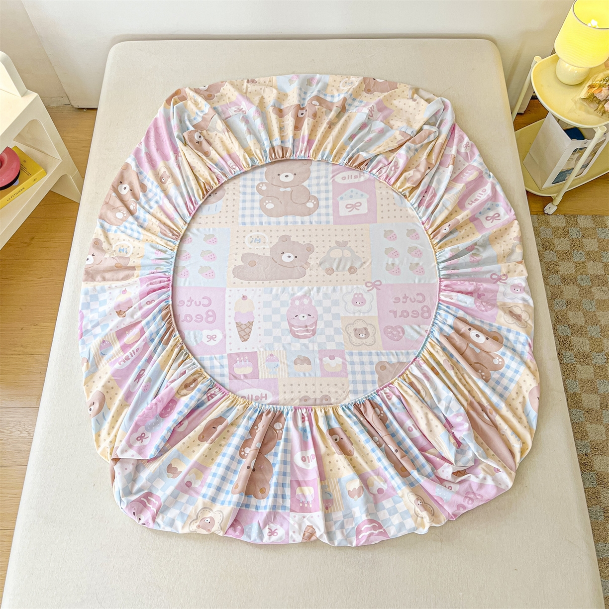 91家纺网 家纺一手货源 找家纺 盛秋家纺 2025新款A类水洗棉卡通印花床笠单品床笠单件单床笠 萌宠乐园