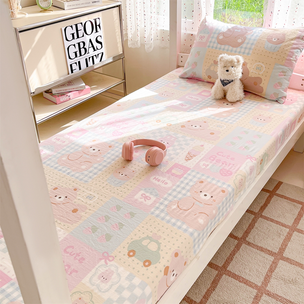 91家纺网 家纺一手货源 找家纺 盛秋家纺 2025新款A类水洗棉卡通印花床笠单品床笠单件单床笠 萌宠乐园