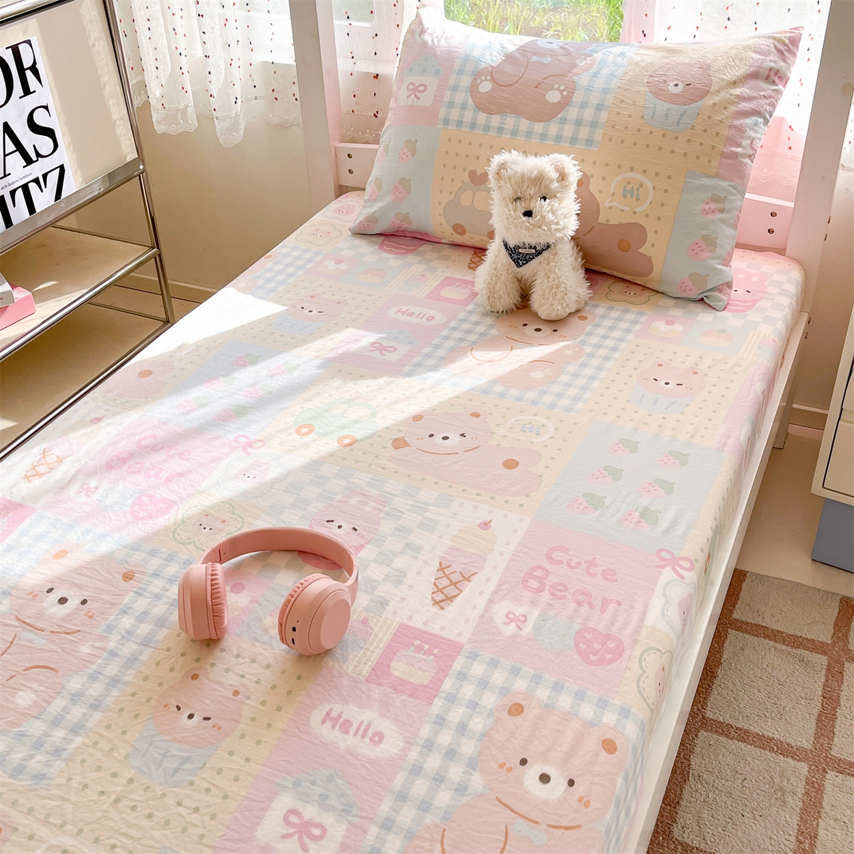 91家纺网 家纺一手货源 找家纺 盛秋家纺 2025新款A类水洗棉卡通印花床笠单品床笠单件单床笠 萌宠乐园