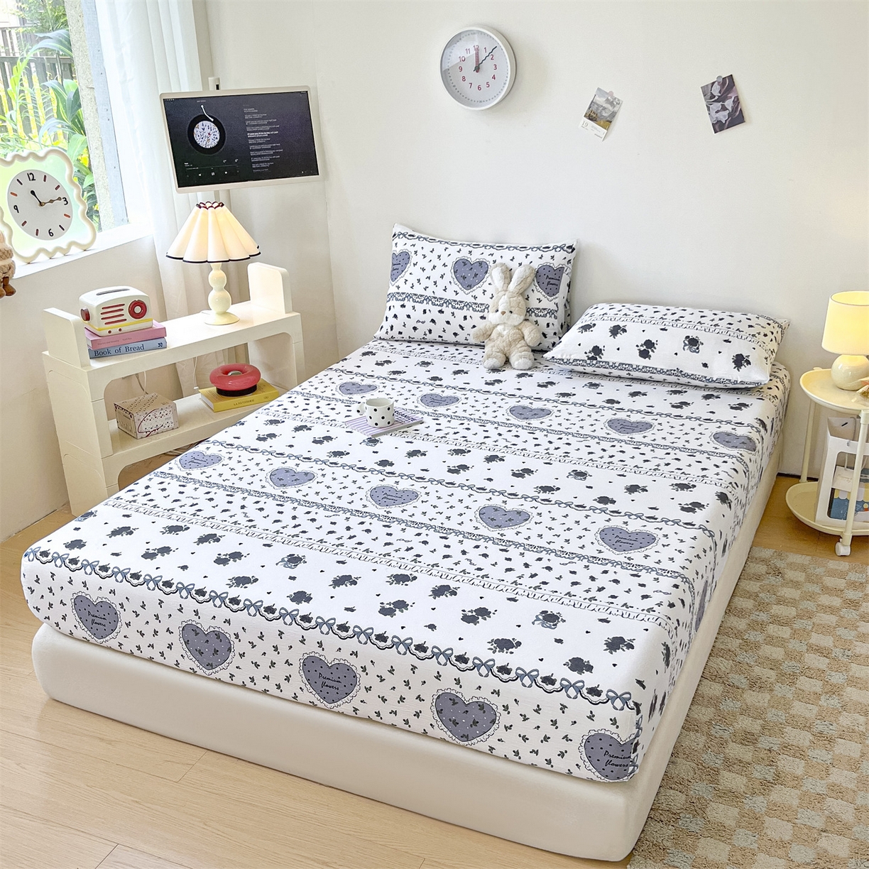 91家纺网 家纺一手货源 找家纺 盛秋家纺 2025新款A类水洗棉卡通印花床笠单品床笠单件单床笠 着迷