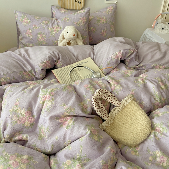 91家纺网 家纺一手货源 找家纺 贝扬思家纺 2025新款云感双层纱印花四件套 凝夜