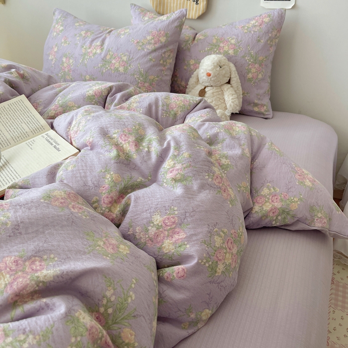 91家纺网 家纺一手货源 找家纺 贝扬思家纺 2025新款云感双层纱印花四件套 凝夜