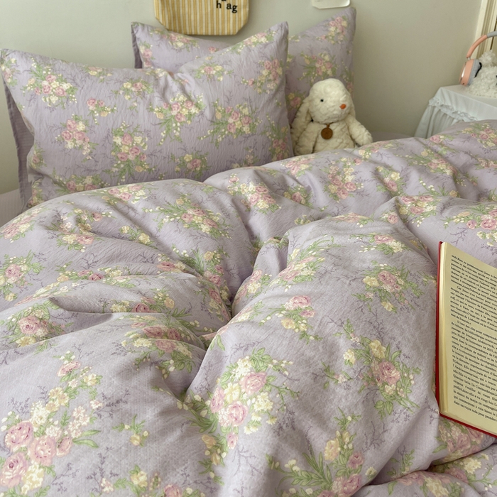 91家纺网 家纺一手货源 找家纺 贝扬思家纺 2025新款云感双层纱印花四件套 凝夜