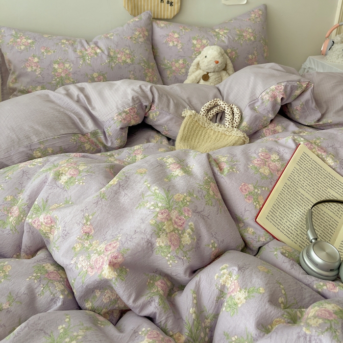 91家纺网 家纺一手货源 找家纺 贝扬思家纺 2025新款云感双层纱印花四件套 凝夜