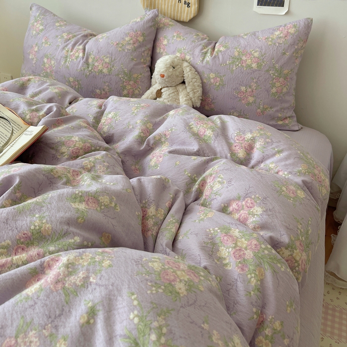 91家纺网 家纺一手货源 找家纺 贝扬思家纺 2025新款云感双层纱印花四件套 凝夜