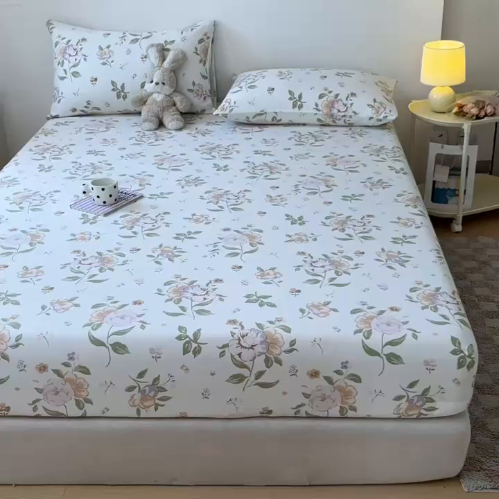 91家纺网 家纺一手货源 找家纺 盛秋家纺 2025新款A类水洗棉卡通印花床笠单品床笠单件单床笠 铃兰