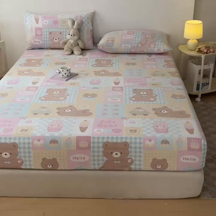 91家纺网 家纺一手货源 找家纺 盛秋家纺 2025新款A类水洗棉卡通印花床笠单品床笠单件单床笠 萌宠乐园
