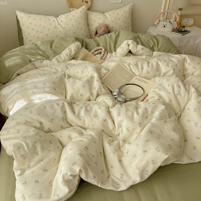 91家纺网 家纺一手货源 找家纺 贝扬思家纺 2025新款云感双层纱印花四件套 初恋