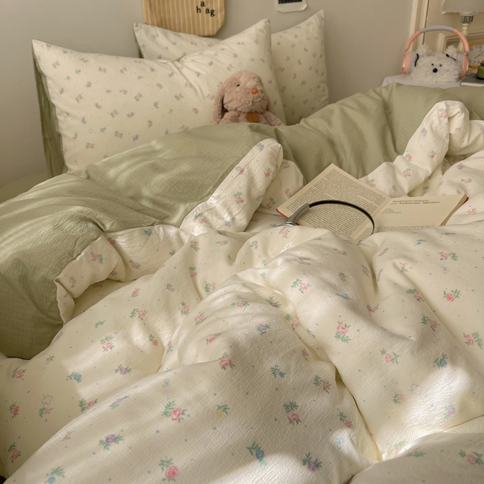 91家纺网 家纺一手货源 找家纺 贝扬思家纺 2025新款云感双层纱印花四件套 初恋