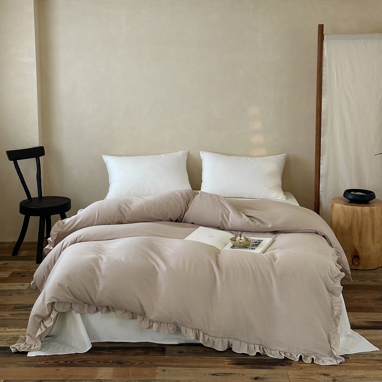 91家纺网 家纺一手货源 找家纺 三味舒屋 2025新款花边美学全棉双层纱单品单被套 复古棕