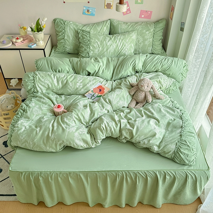 91家纺网 家纺一手货源 找家纺 优卡迪家纺馆 2025新款A类针织棉有氧双层纱花边款四件套 森恋