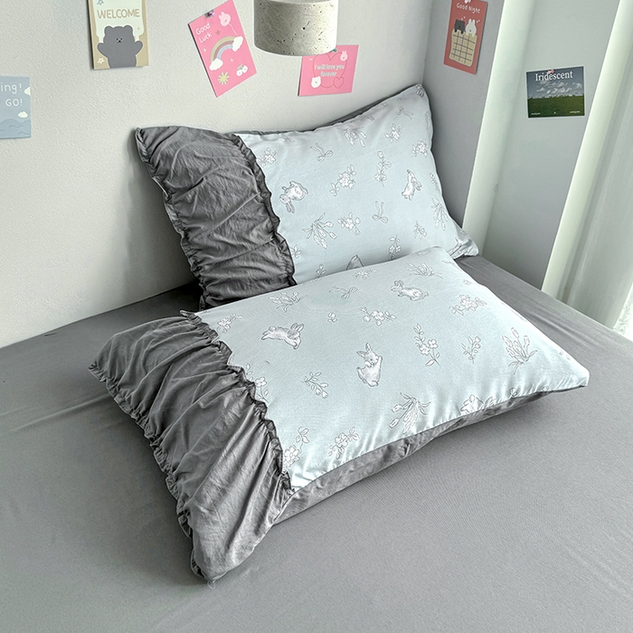 91家纺网 家纺一手货源 找家纺 优卡迪家纺馆 2025新款A类针织棉有氧双层纱花边款四件套 知秋