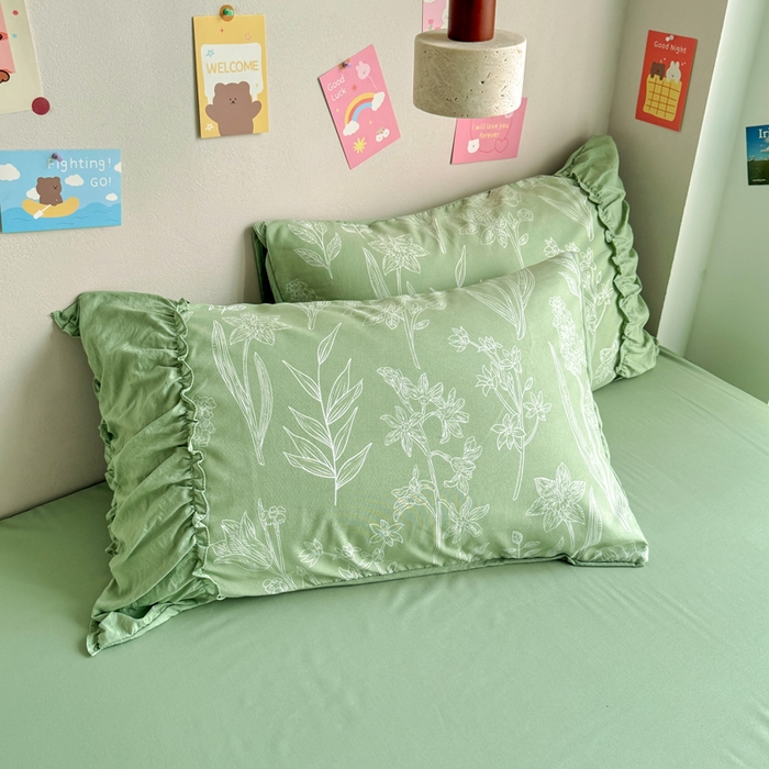 91家纺网 家纺一手货源 找家纺 优卡迪家纺馆 2025新款A类针织棉有氧双层纱花边款四件套 森恋