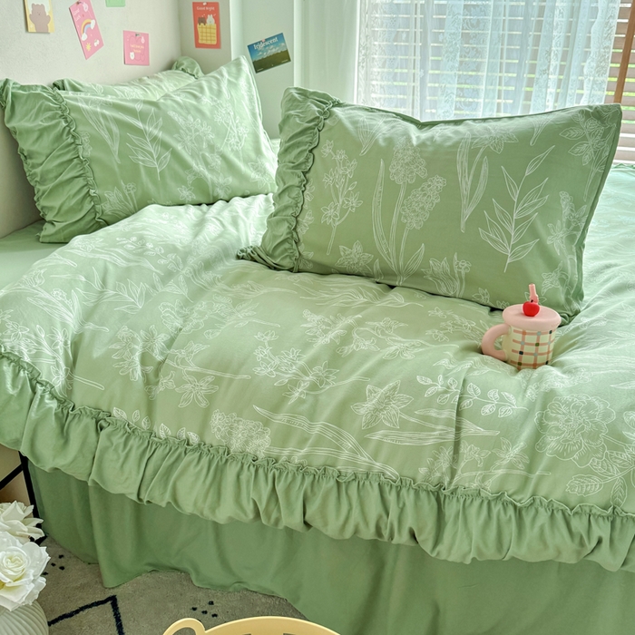 91家纺网 家纺一手货源 找家纺 优卡迪家纺馆 2025新款A类针织棉有氧双层纱花边款四件套 森恋