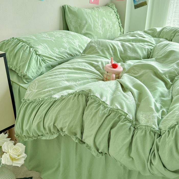 91家纺网 家纺一手货源 找家纺 优卡迪家纺馆 2025新款A类针织棉有氧双层纱花边款四件套 森恋