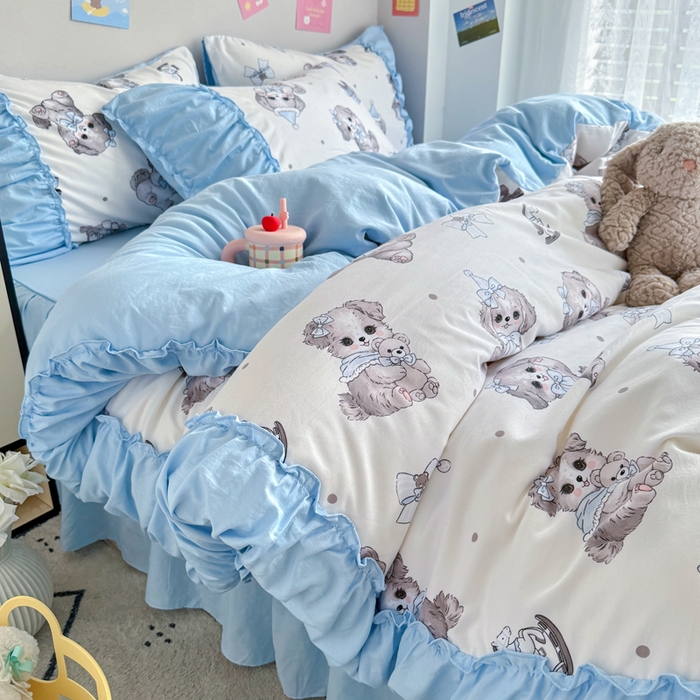 91家纺网 家纺一手货源 找家纺 （总）优卡迪家纺馆 2025新款A类针织棉有氧双层纱花边款四件套