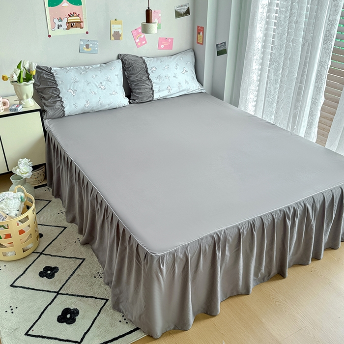 91家纺网 家纺一手货源 找家纺 优卡迪家纺馆 2025新款A类针织棉有氧双层纱花边款四件套 知秋