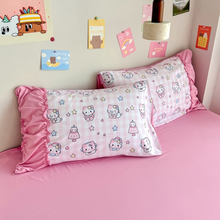 91家纺网 家纺一手货源 找家纺 优卡迪家纺馆 2025新款A类针织棉有氧双层纱花边款四件套 知音