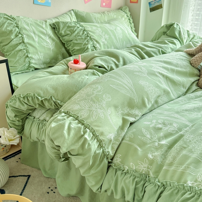 91家纺网 家纺一手货源 找家纺 （总）优卡迪家纺馆 2025新款A类针织棉有氧双层纱花边款四件套