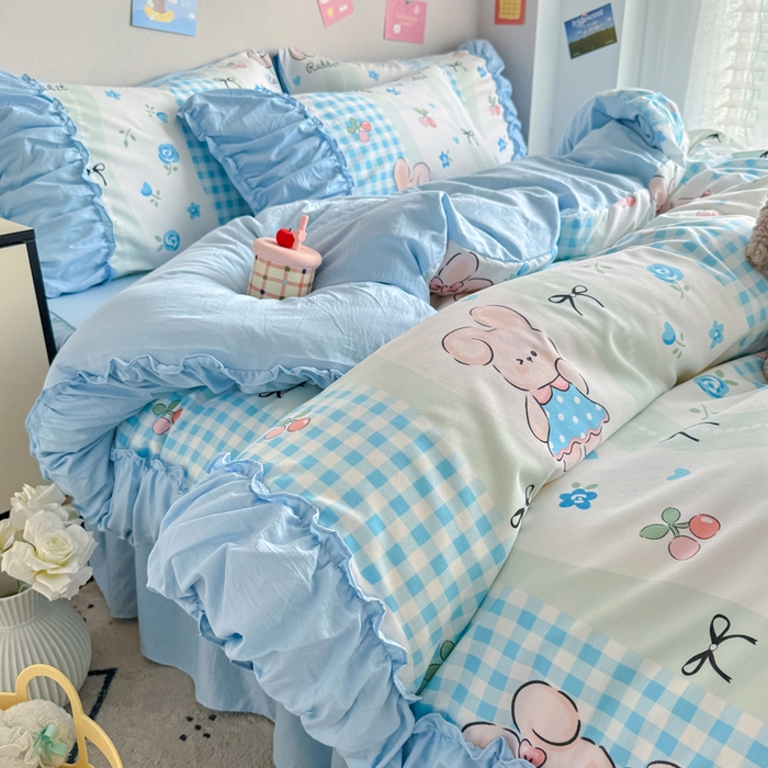 91家纺网 家纺一手货源 找家纺 （总）优卡迪家纺馆 2025新款A类针织棉有氧双层纱花边款四件套