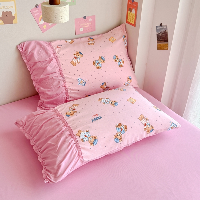 91家纺网 家纺一手货源 找家纺 优卡迪家纺馆 2025新款A类针织棉有氧双层纱花边款四件套 童趣