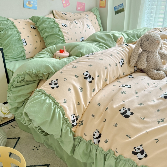 91家纺网 家纺一手货源 找家纺 （总）优卡迪家纺馆 2025新款A类针织棉有氧双层纱花边款四件套