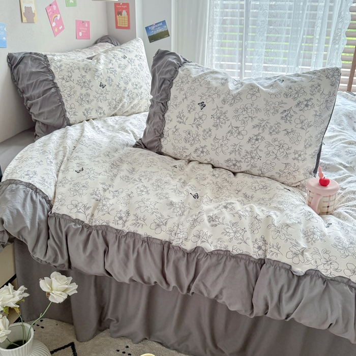 91家纺网 家纺一手货源 找家纺 优卡迪家纺馆 2025新款A类针织棉有氧双层纱花边款四件套 梦蝶