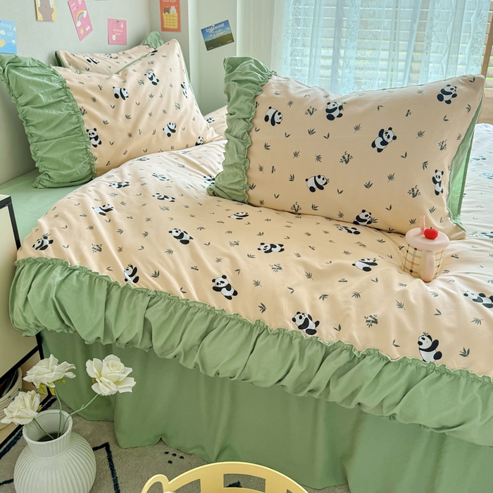 91家纺网 家纺一手货源 找家纺 优卡迪家纺馆 2025新款A类针织棉有氧双层纱花边款四件套 呢喃